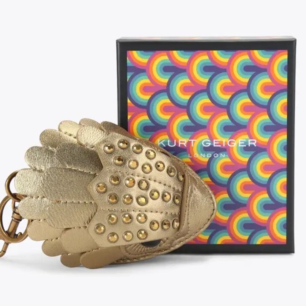 Kurt Geiger Eagle Head Coin Pouch Bag Charm Key Chain Leather with Crystals NIB